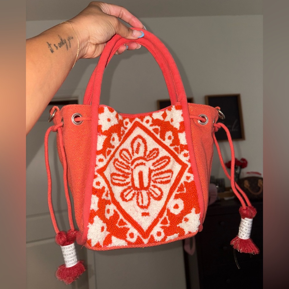 America & Beyond Orange beaded bag